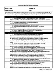 lab safety inspection checklist lab safety inspection checklist